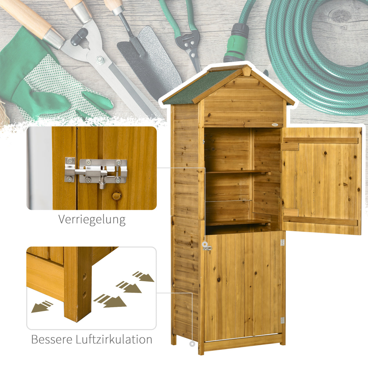 Gartenschrank aus Tannenholz mit Stauraum