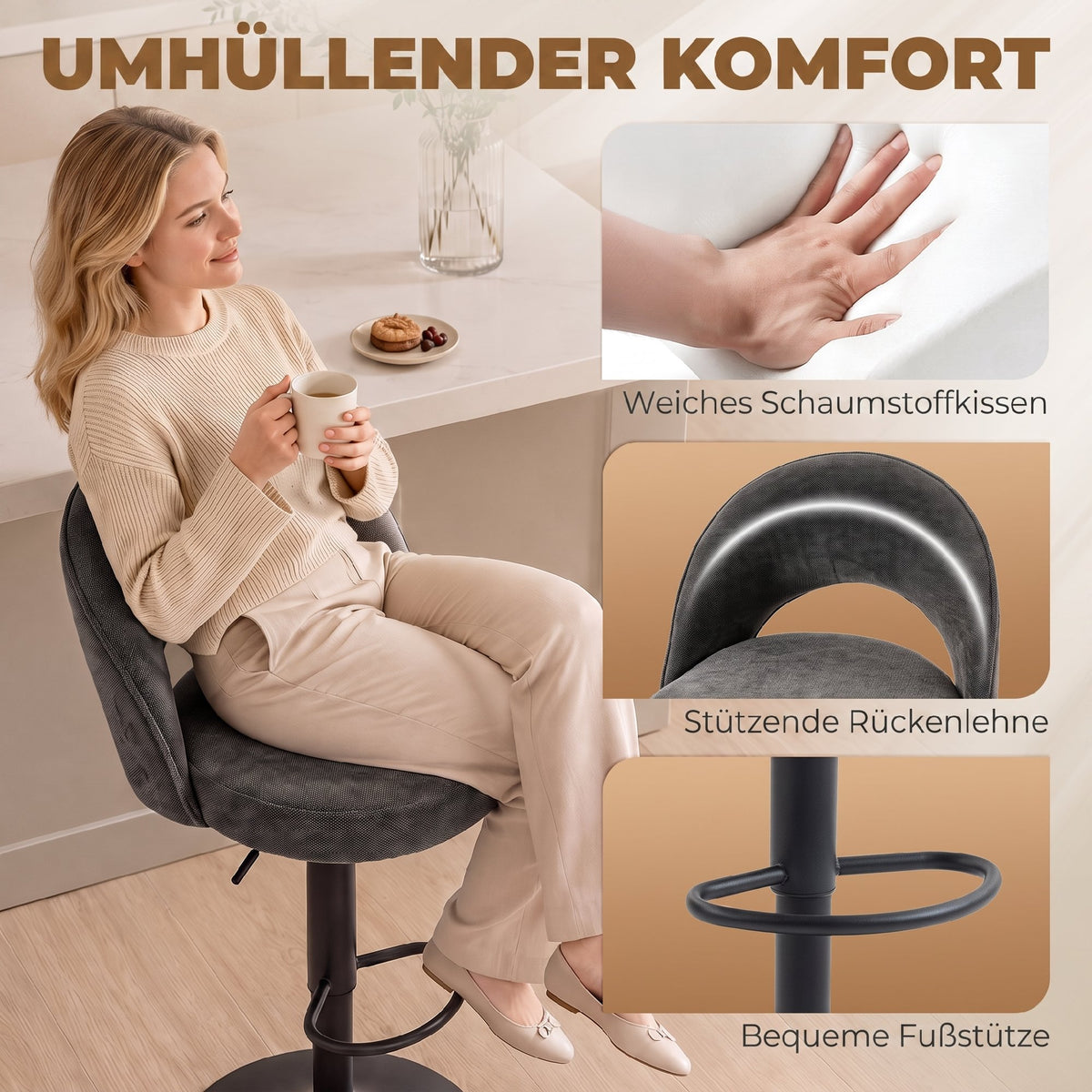 Barhocker 2er-Set, höhenverstellbar und drehbar