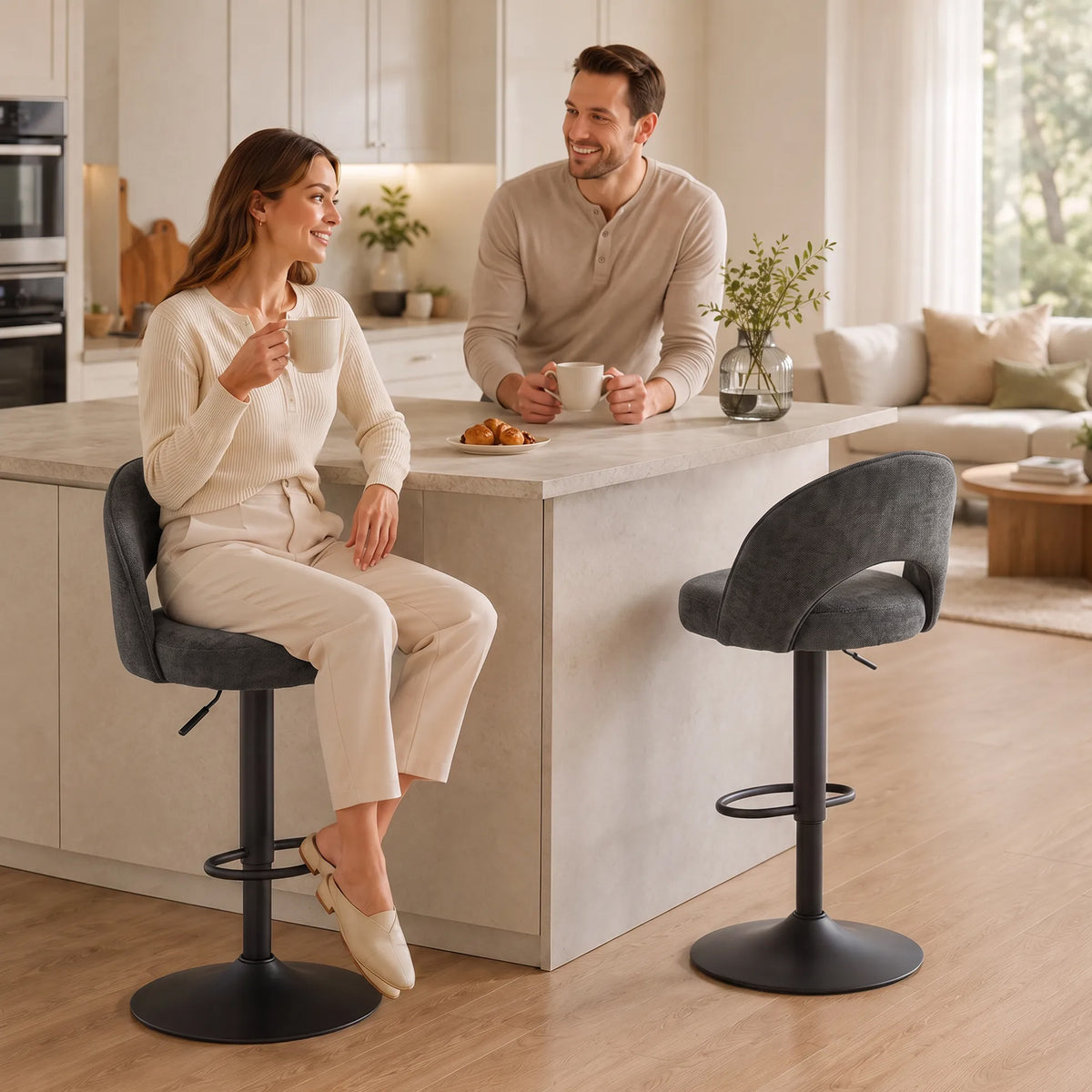 Barhocker 2er-Set, höhenverstellbar und drehbar