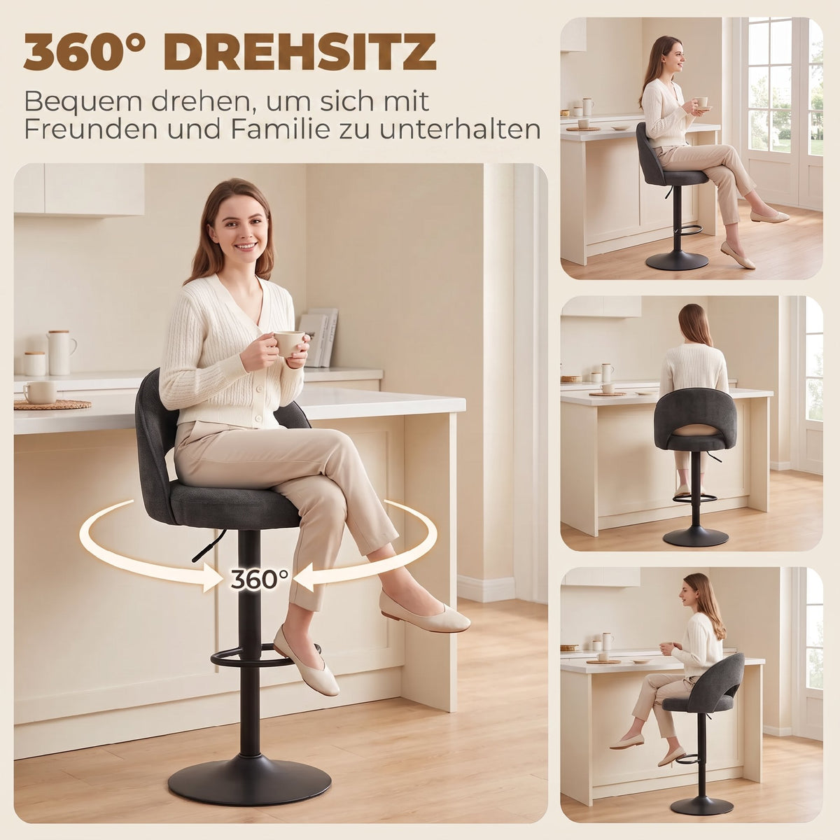 Barhocker 2er-Set, höhenverstellbar und drehbar