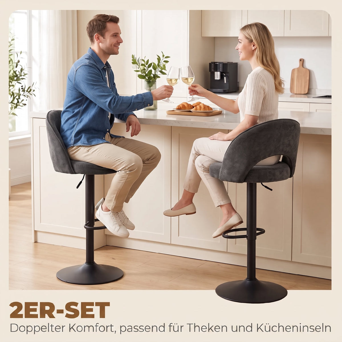Barhocker 2er-Set, höhenverstellbar und drehbar