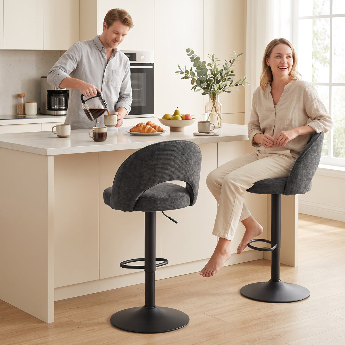 Barhocker 2er-Set, höhenverstellbar und drehbar
