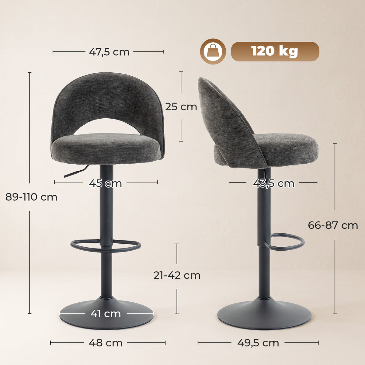 Barhocker 2er-Set, höhenverstellbar und drehbar