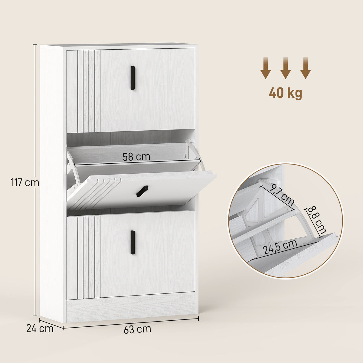 Schuhschrank mit 3 Klappen und verstellbaren Böden