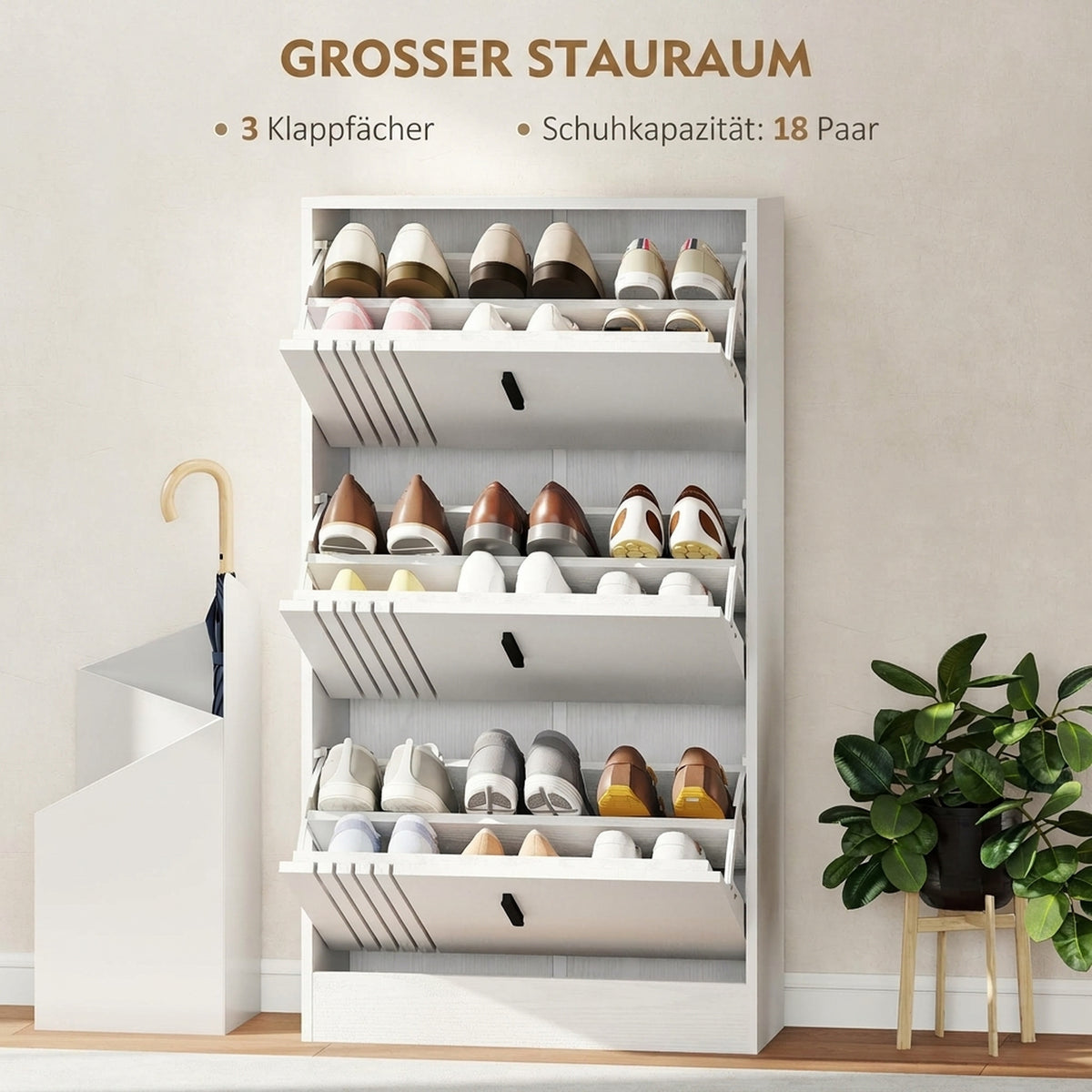 Schuhschrank mit 3 Klappen und verstellbaren Böden