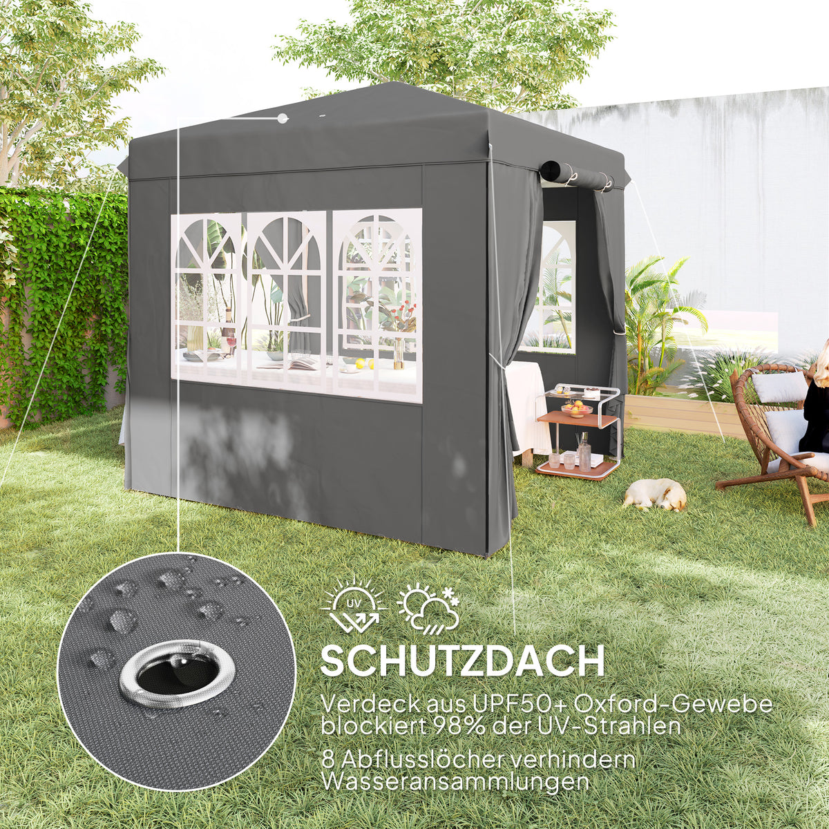 Pop-up-Pavillon mit Seitenwänden und Rolltasche