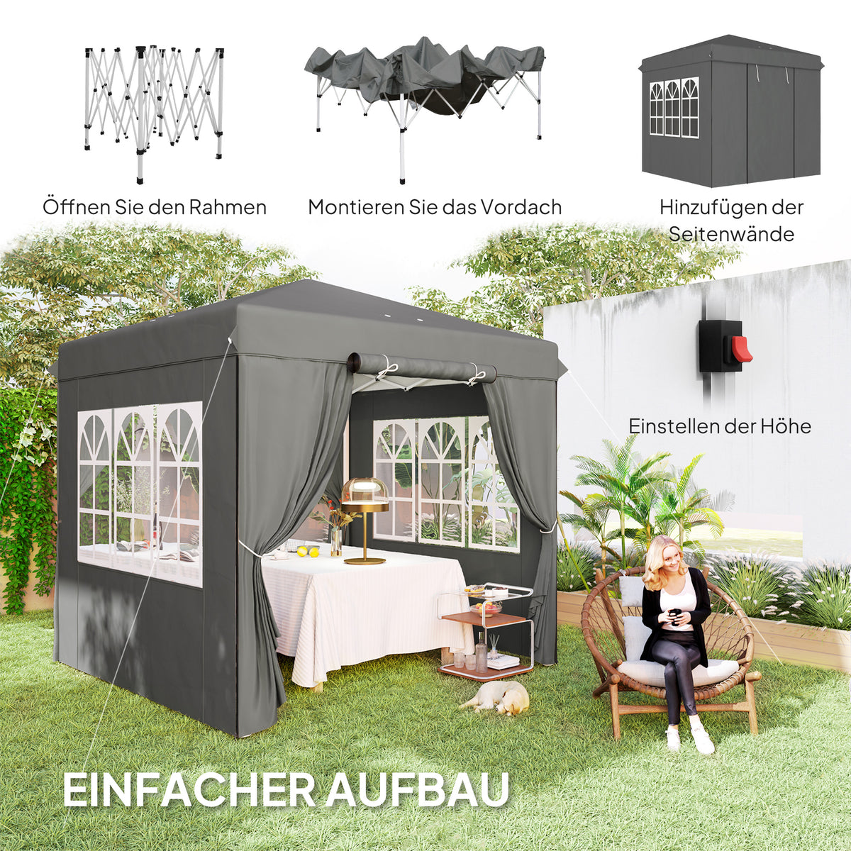 Pop-up-Pavillon mit Seitenwänden und Rolltasche