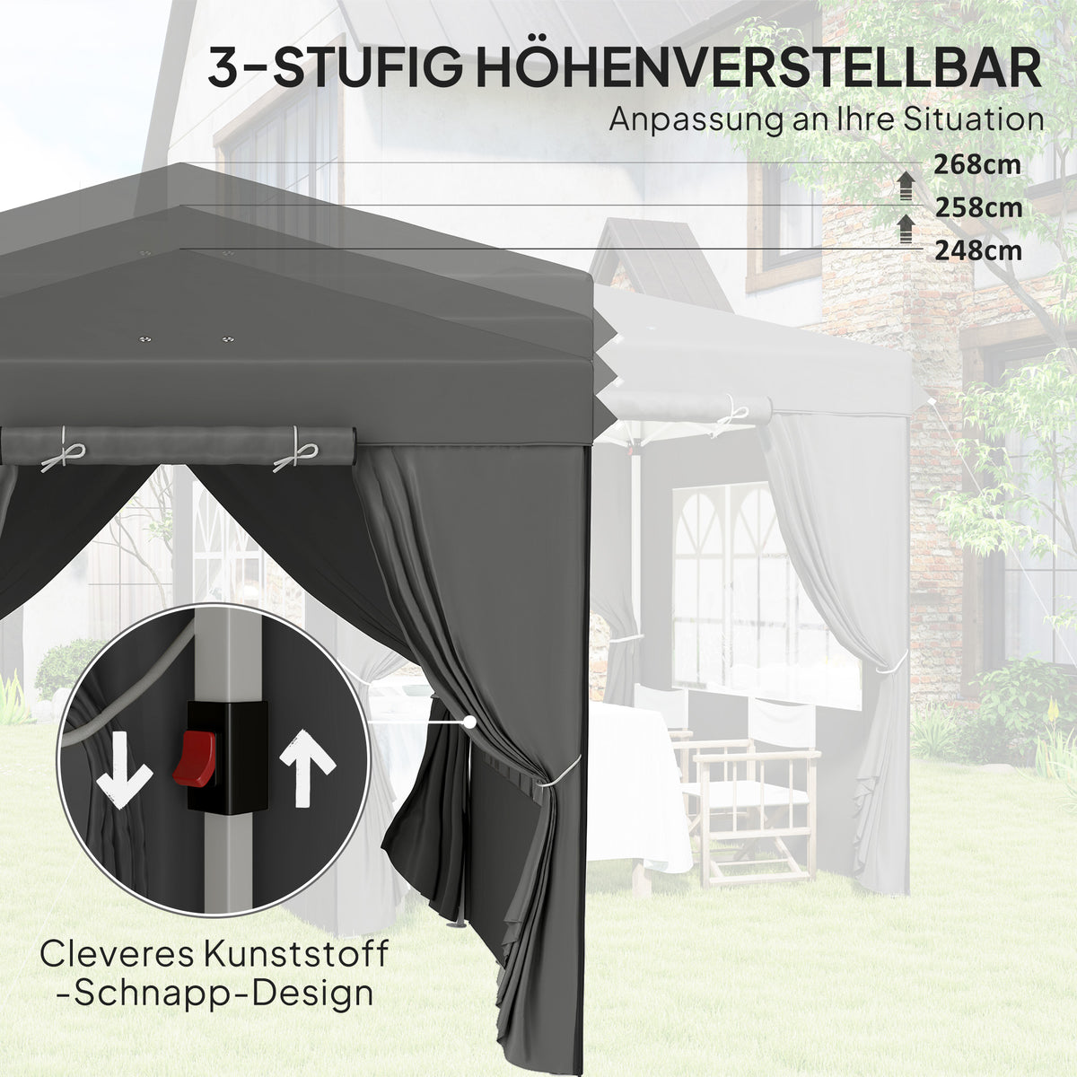 Pop-up-Pavillon mit Seitenwänden und Rolltasche