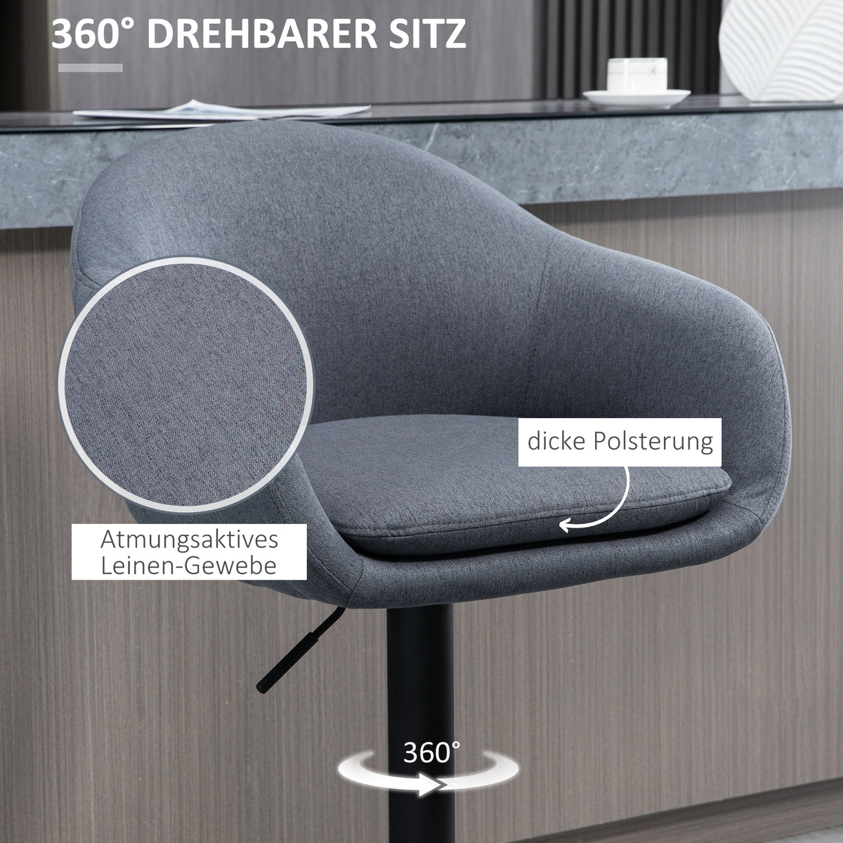 Höhenverstellbarer Barhocker mit Lehne und Fußstütze