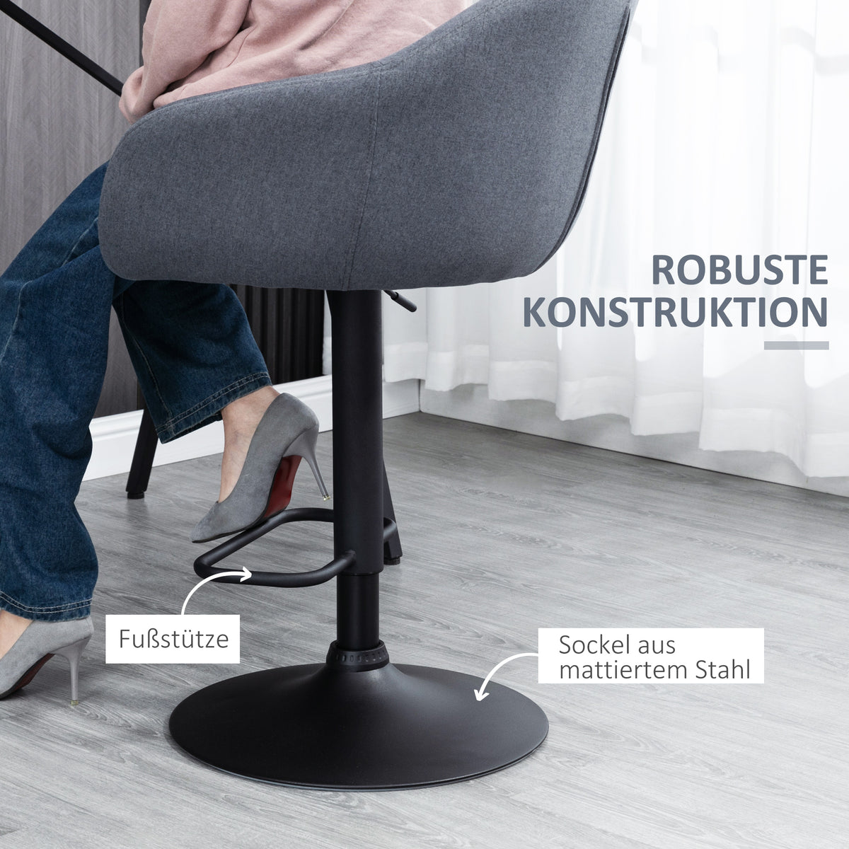 Höhenverstellbarer Barhocker mit Lehne und Fußstütze