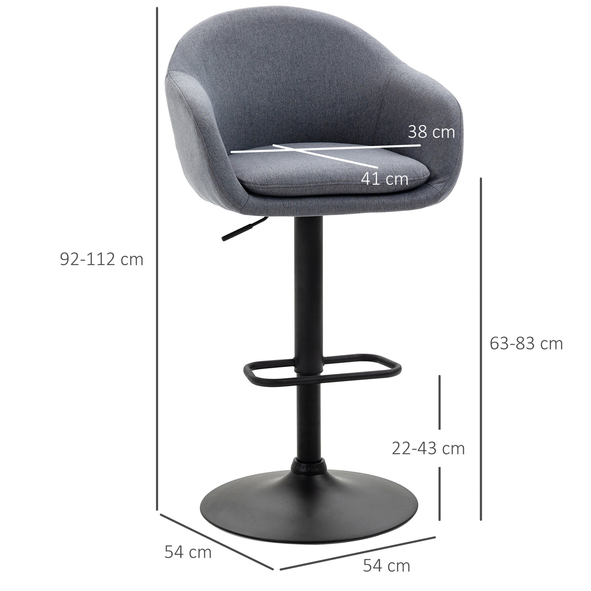 Höhenverstellbarer Barhocker mit Lehne und Fußstütze