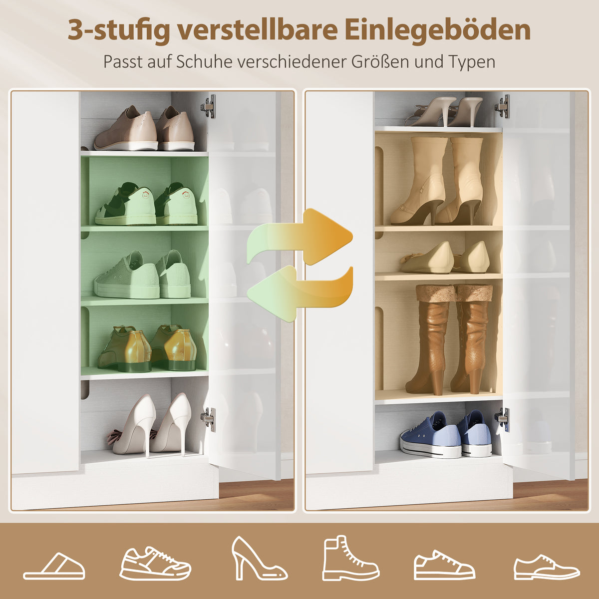 Schuhschrank mit 5 Ebenen und verstellbaren Böden