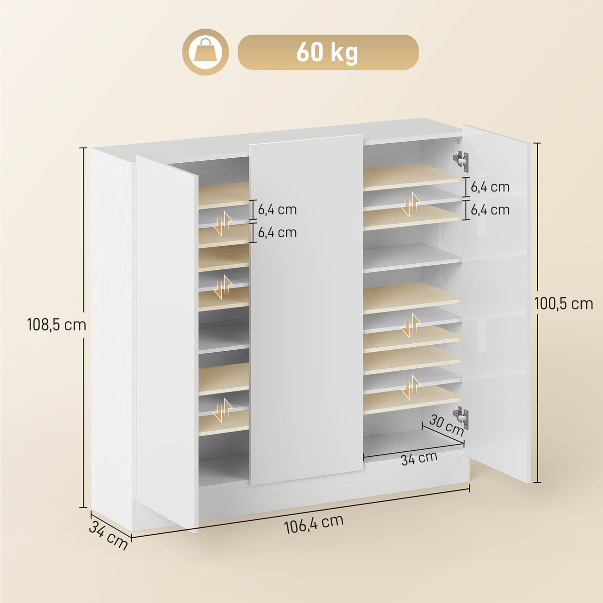 Schuhschrank mit 5 Ebenen und verstellbaren Böden