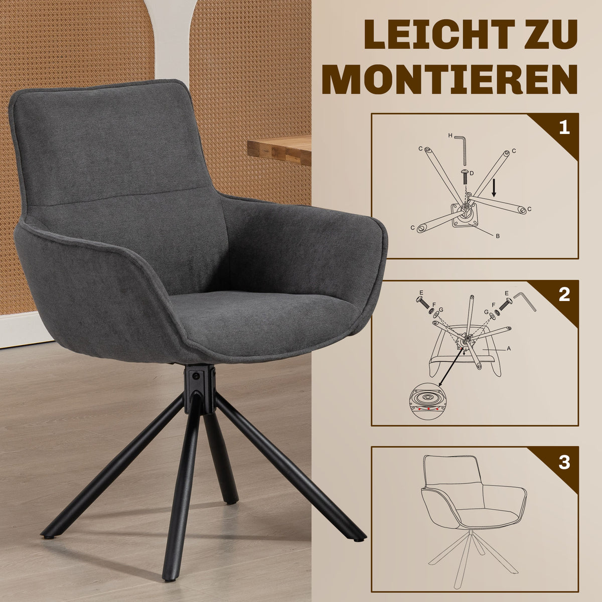 2er-Set drehbare Esszimmerstühle mit Armlehnen
