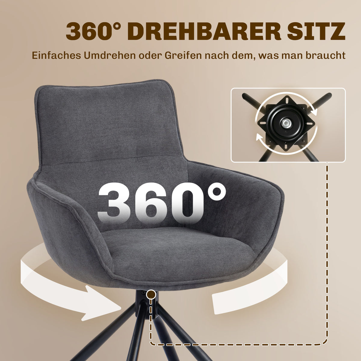 2er-Set drehbare Esszimmerstühle mit Armlehnen