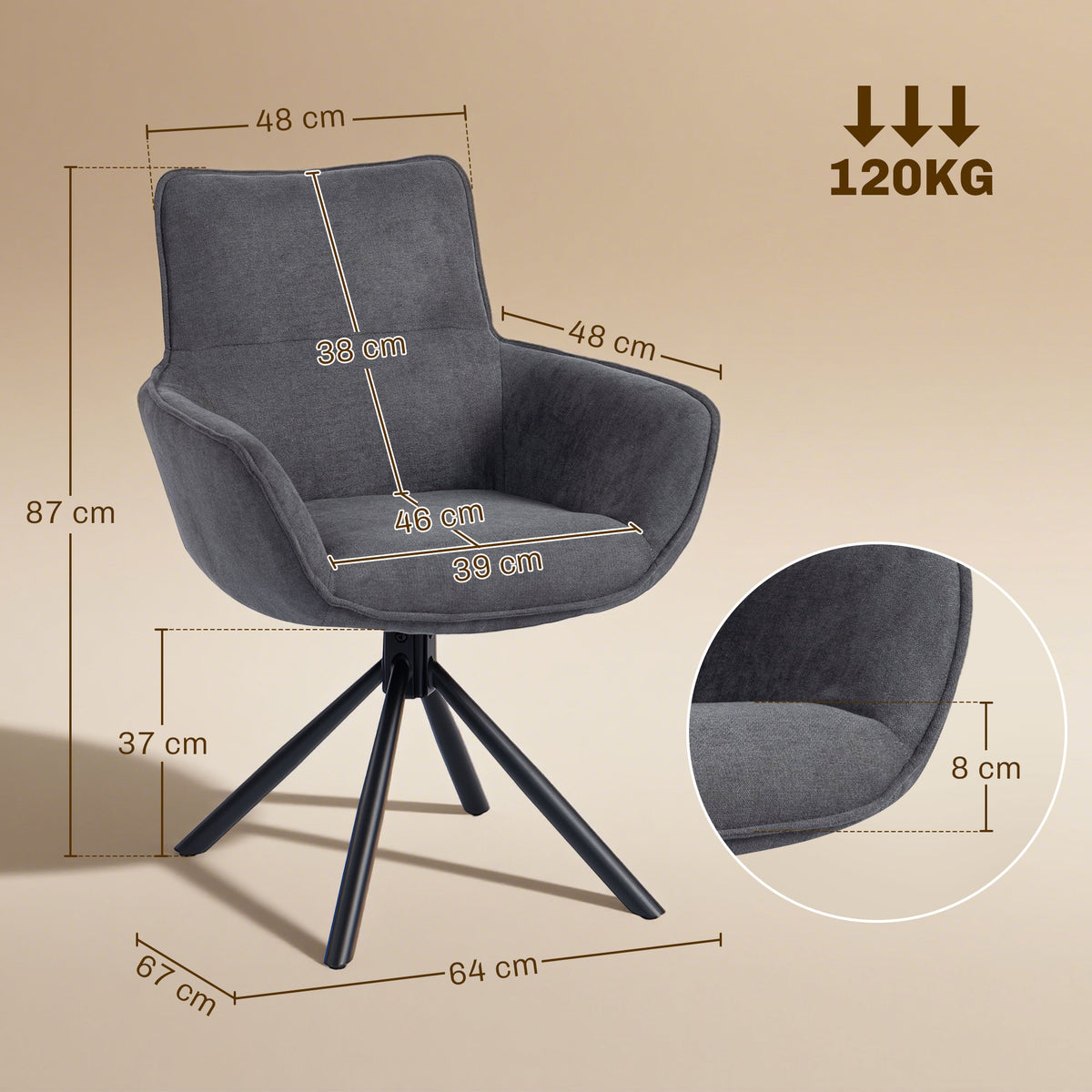 2er-Set drehbare Esszimmerstühle mit Armlehnen