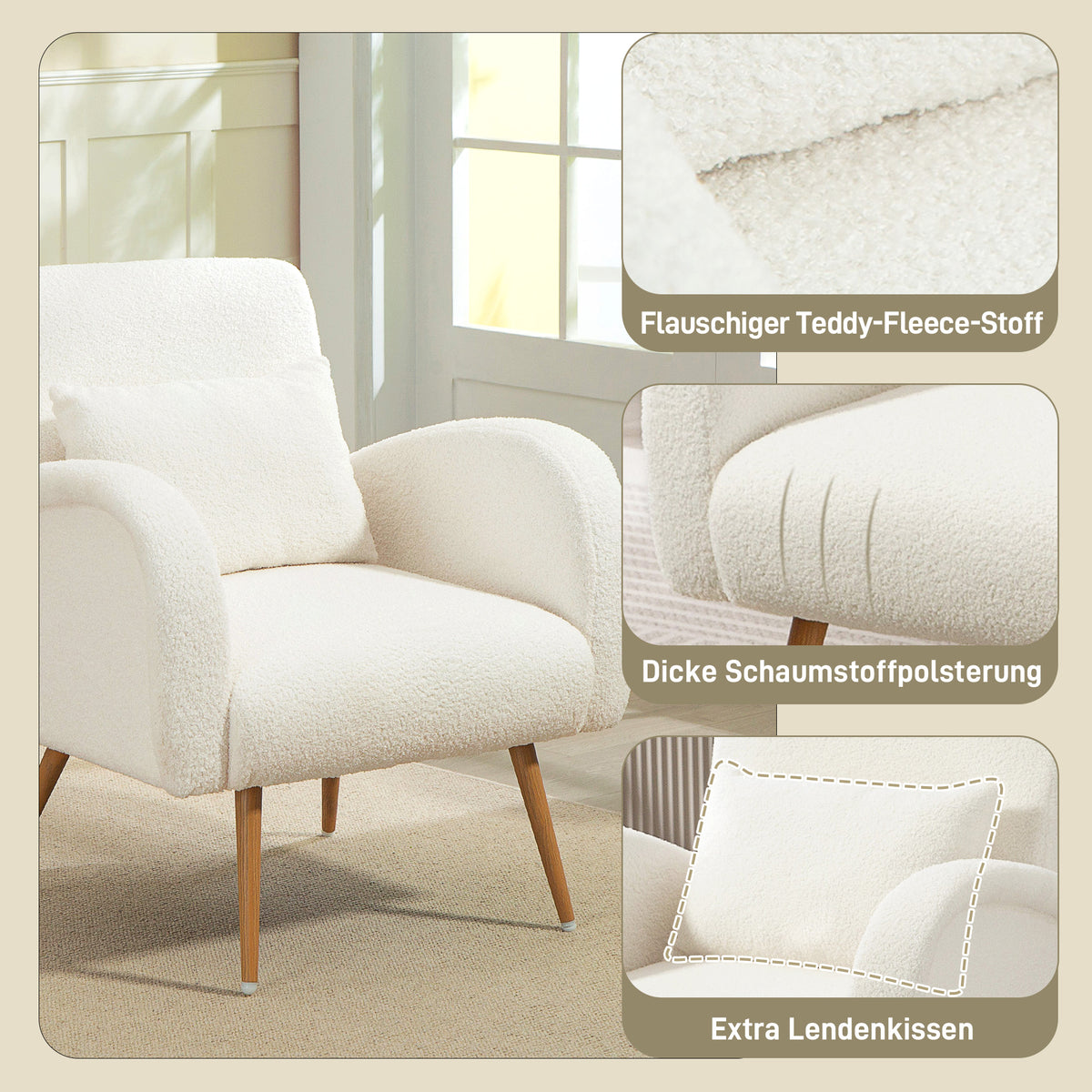 Polstersessel mit Teddyfleece und Lendenkissen