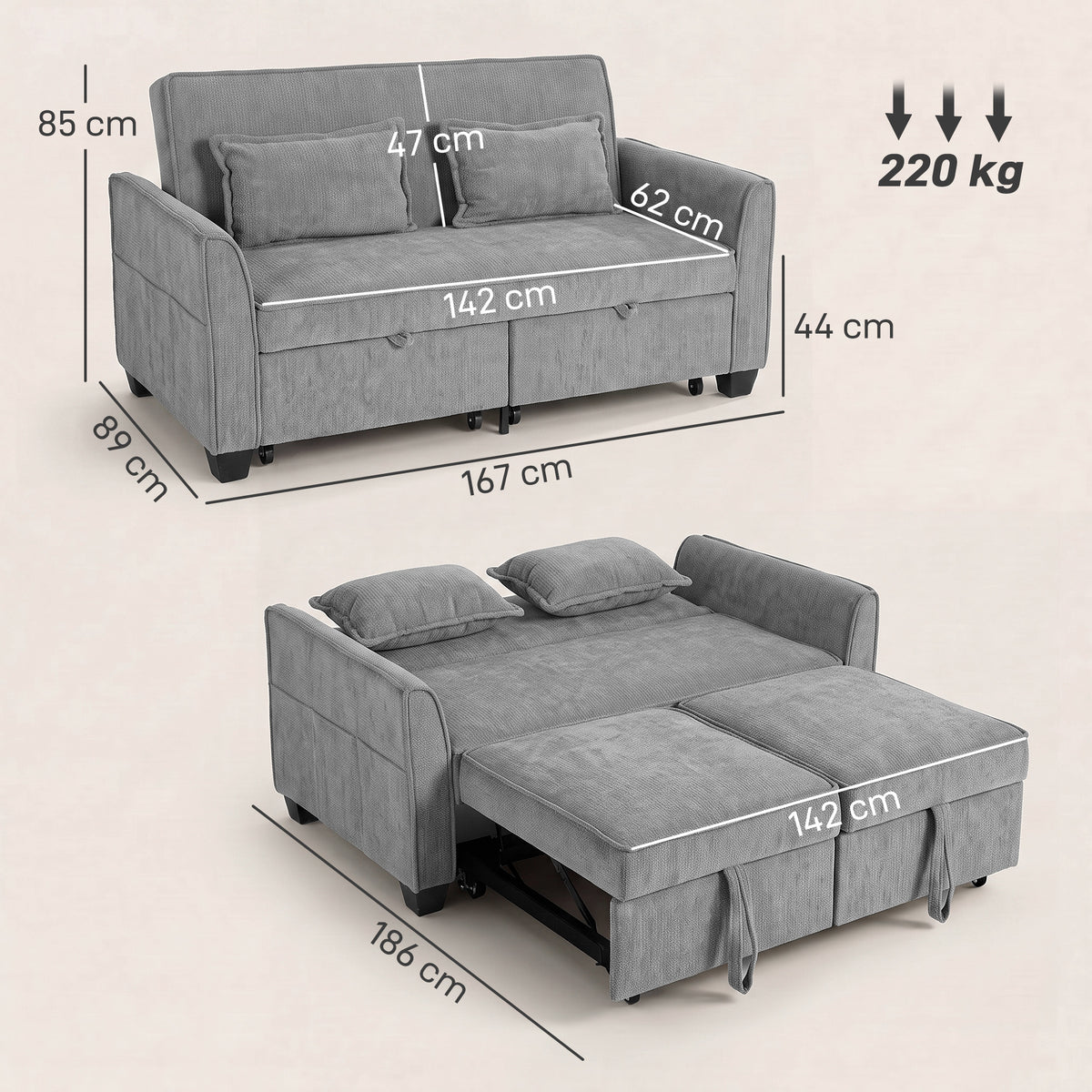 4-in-1-Schlafsofa mit verstellbarer Rückenlehne