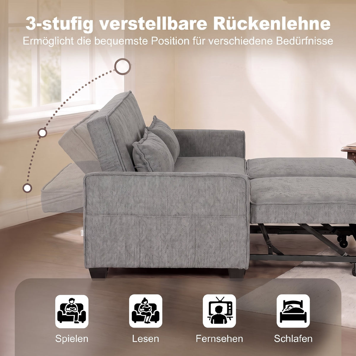 4-in-1-Schlafsofa mit verstellbarer Rückenlehne