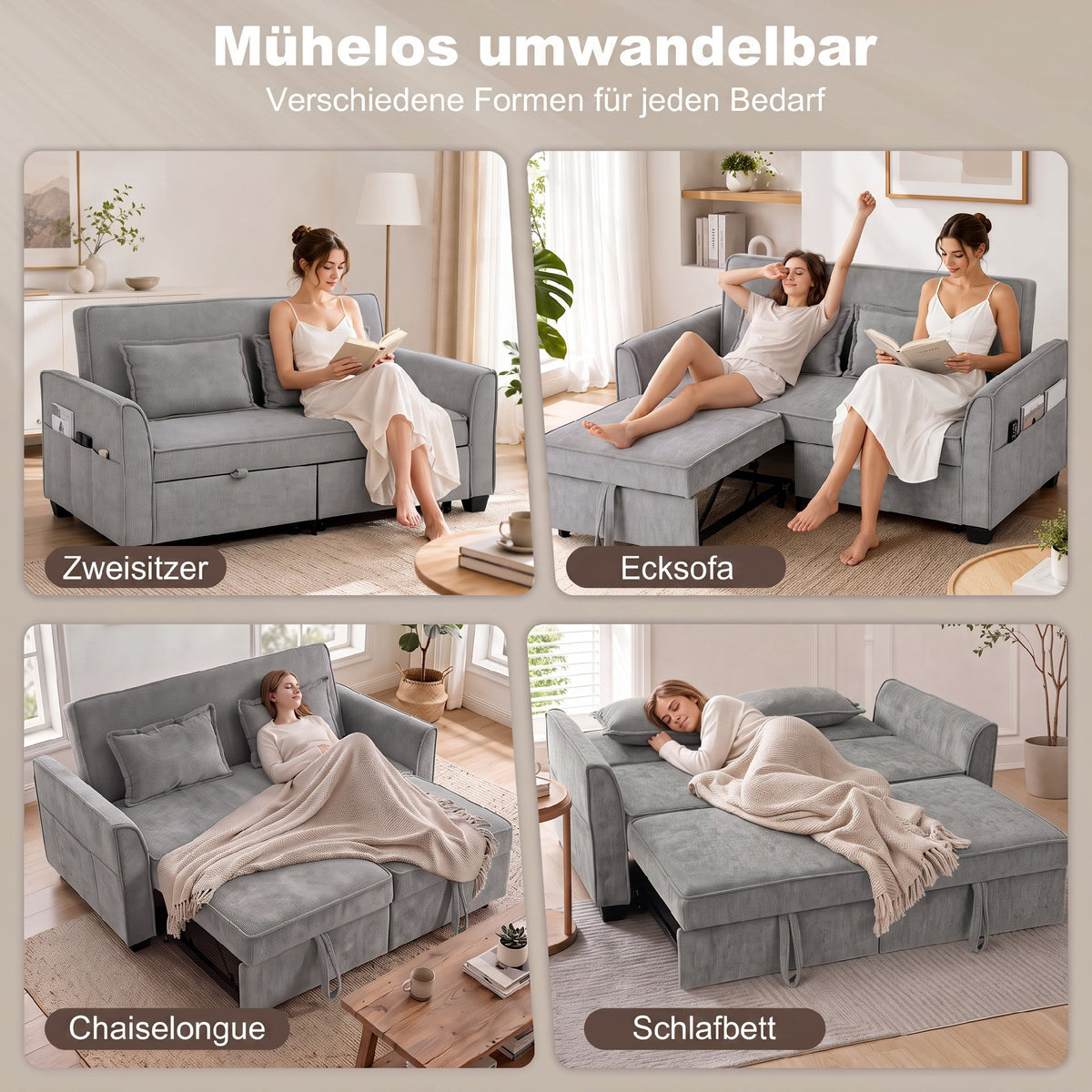 4-in-1-Schlafsofa mit verstellbarer Rückenlehne