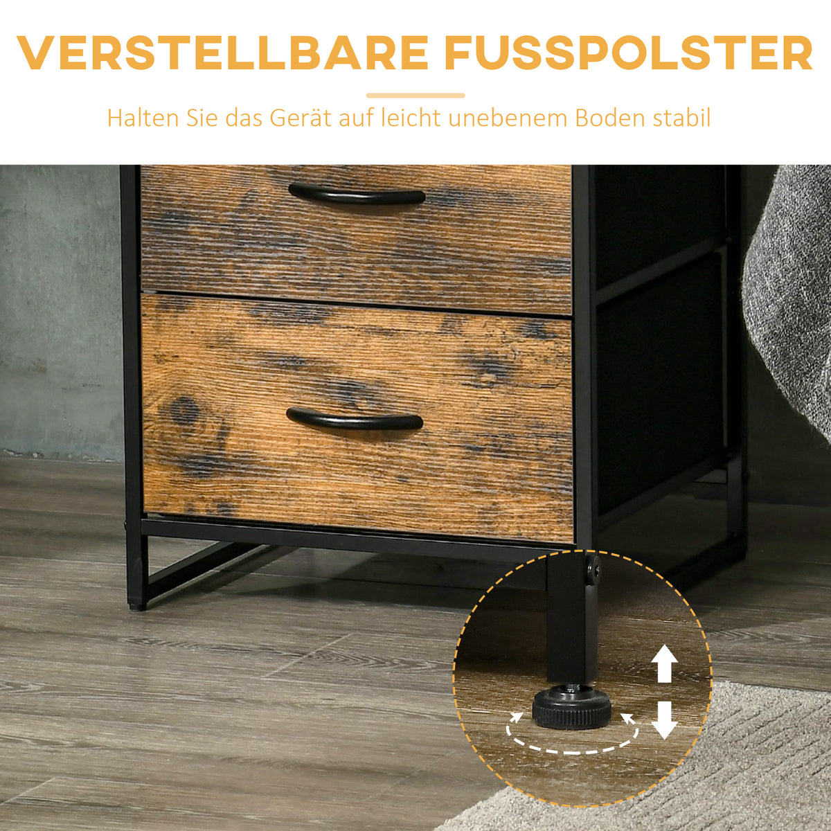 Kommode mit zwei Stoffschubladen und Ablagen
