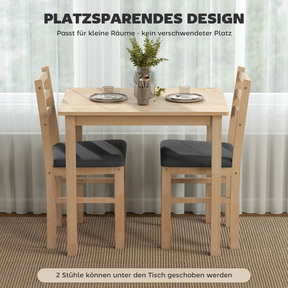 3-teiliges Essgruppen-Set mit zwei Stühlen