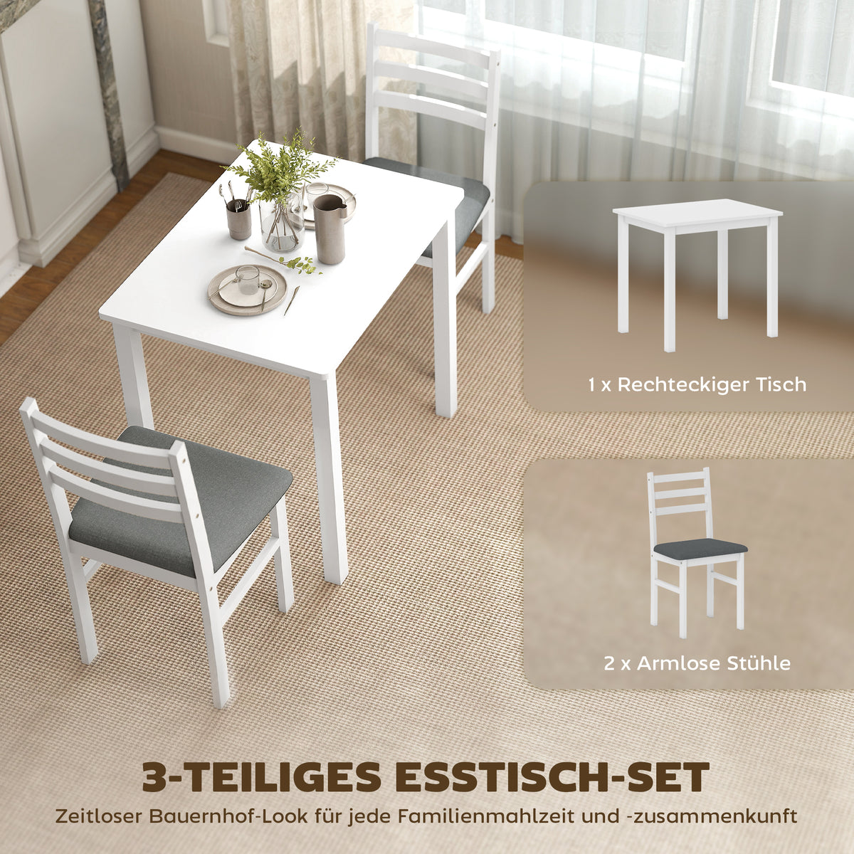 3-teiliges Essgruppen-Set mit zwei Stühlen