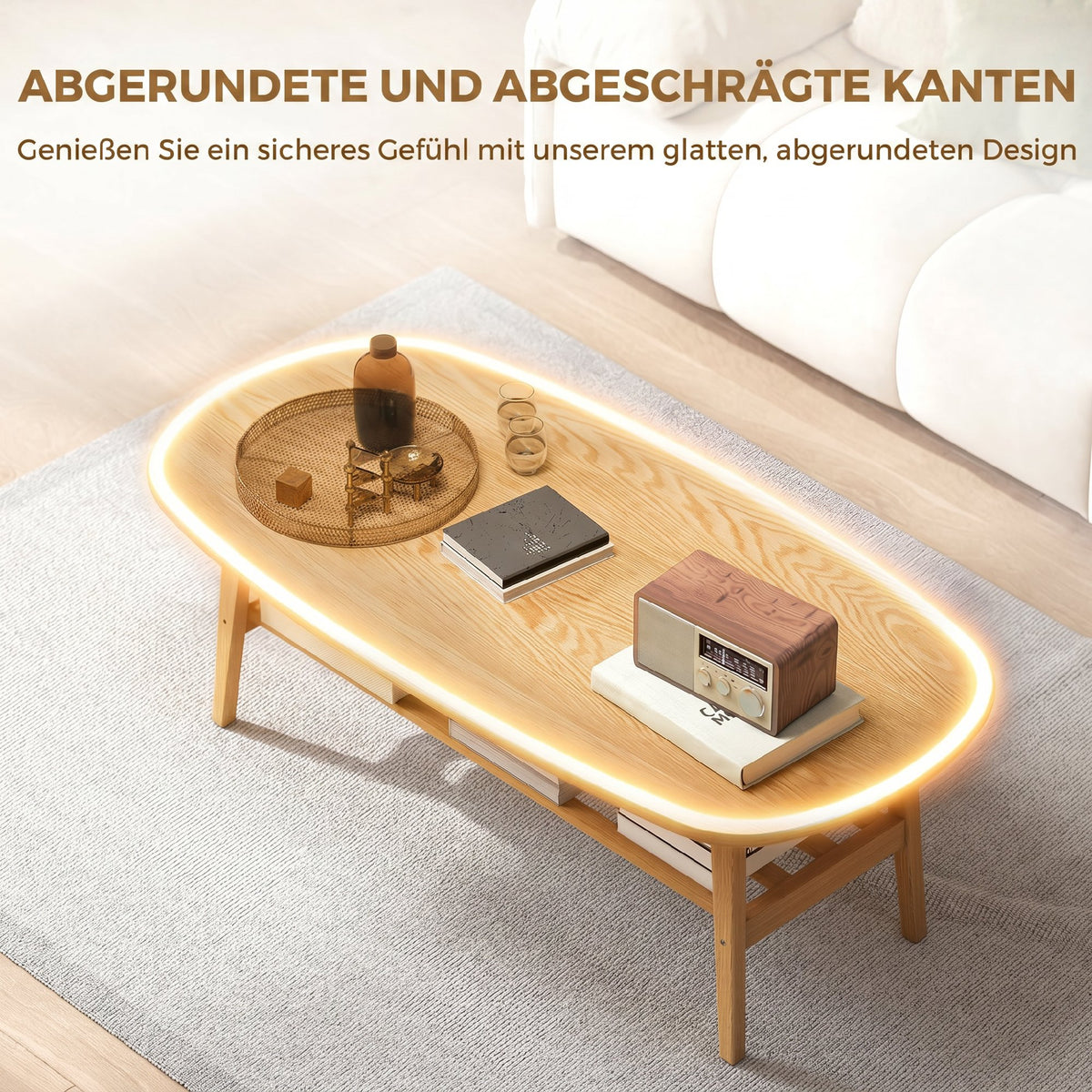 Ovaler Couchtisch mit Ablage, 120 cm