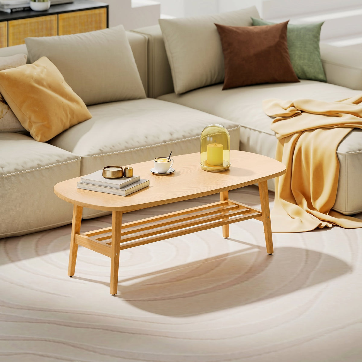 Ovaler Couchtisch mit Ablage, 120 cm