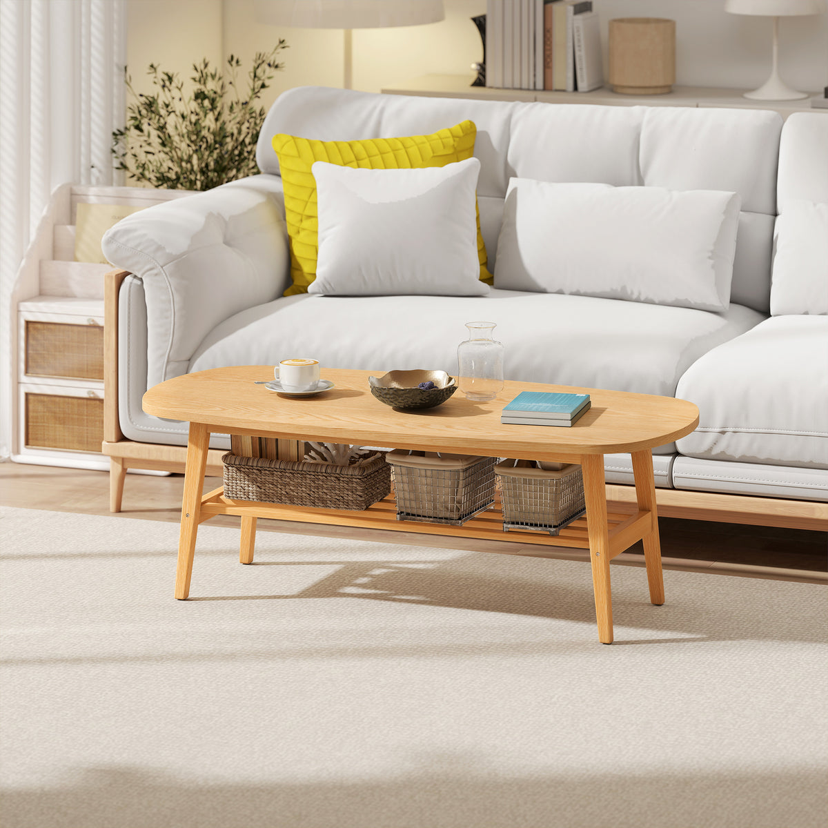 Ovaler Couchtisch mit Ablage, 120 cm