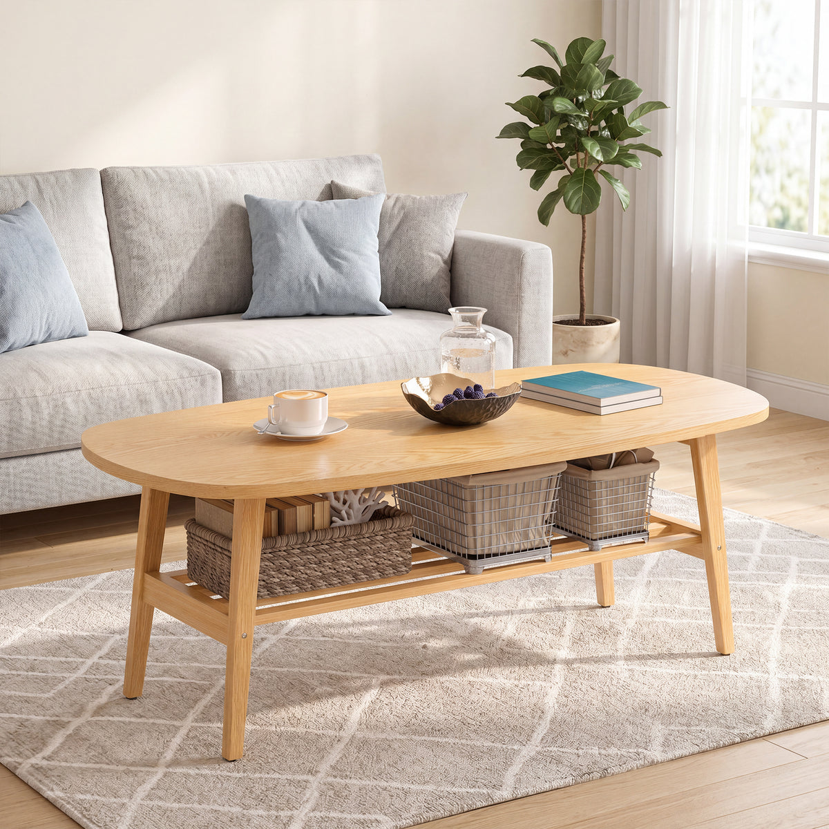 Ovaler Couchtisch mit Ablage, 120 cm