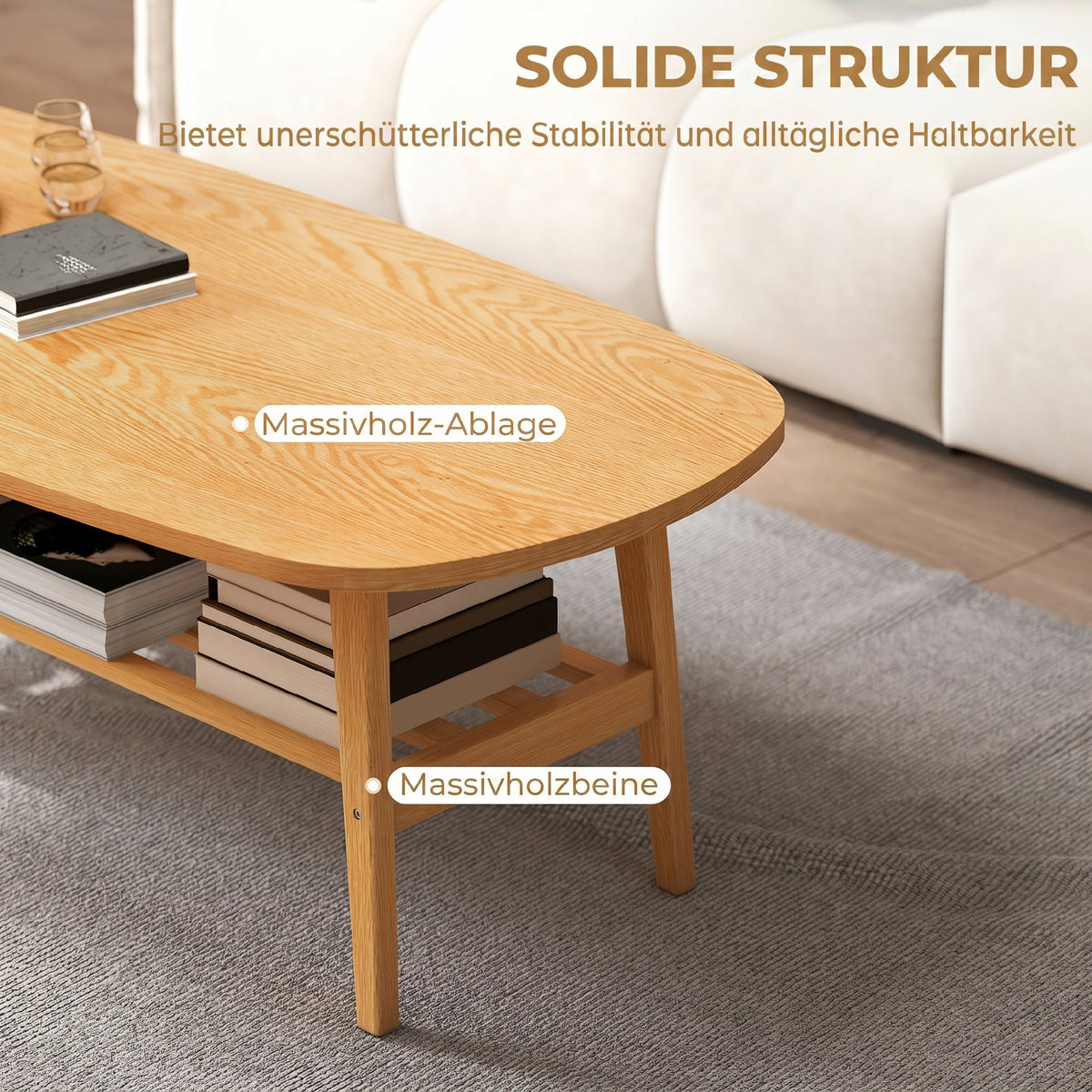 Ovaler Couchtisch mit Ablage, 120 cm