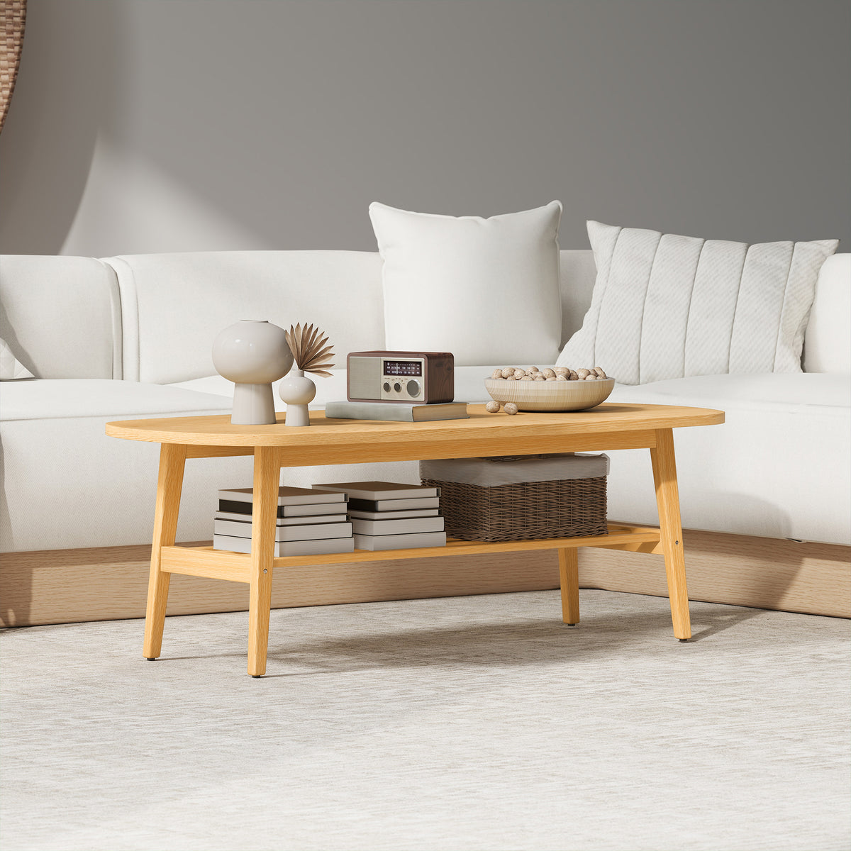 Ovaler Couchtisch mit Ablage, 120 cm