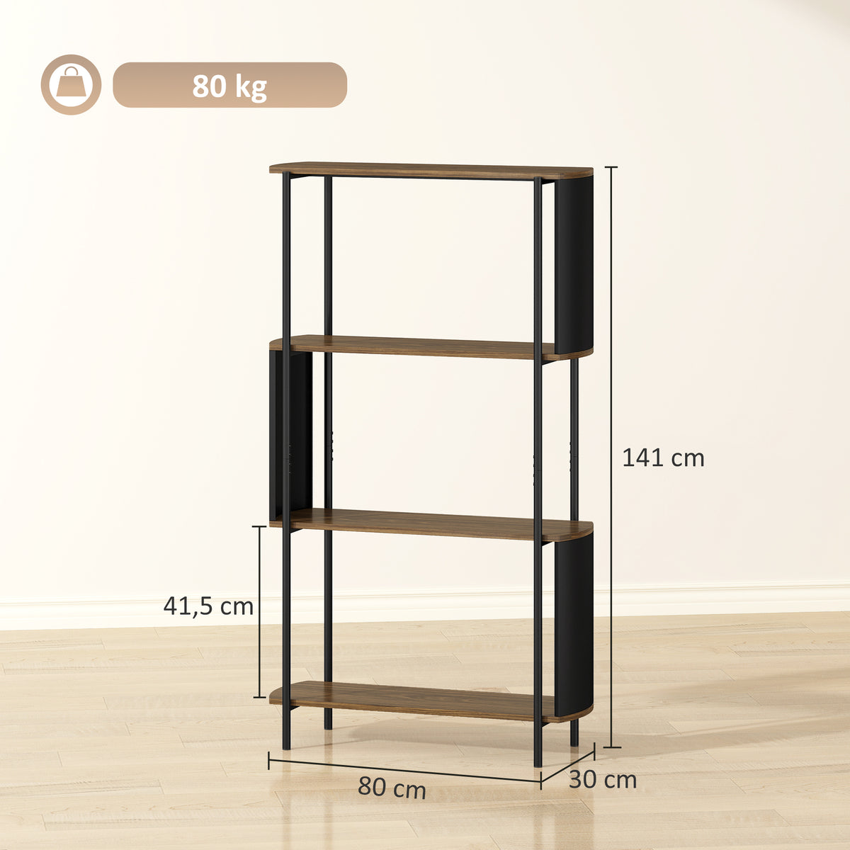 Bücherregal mit 4 Ebenen und geschwungenem Design