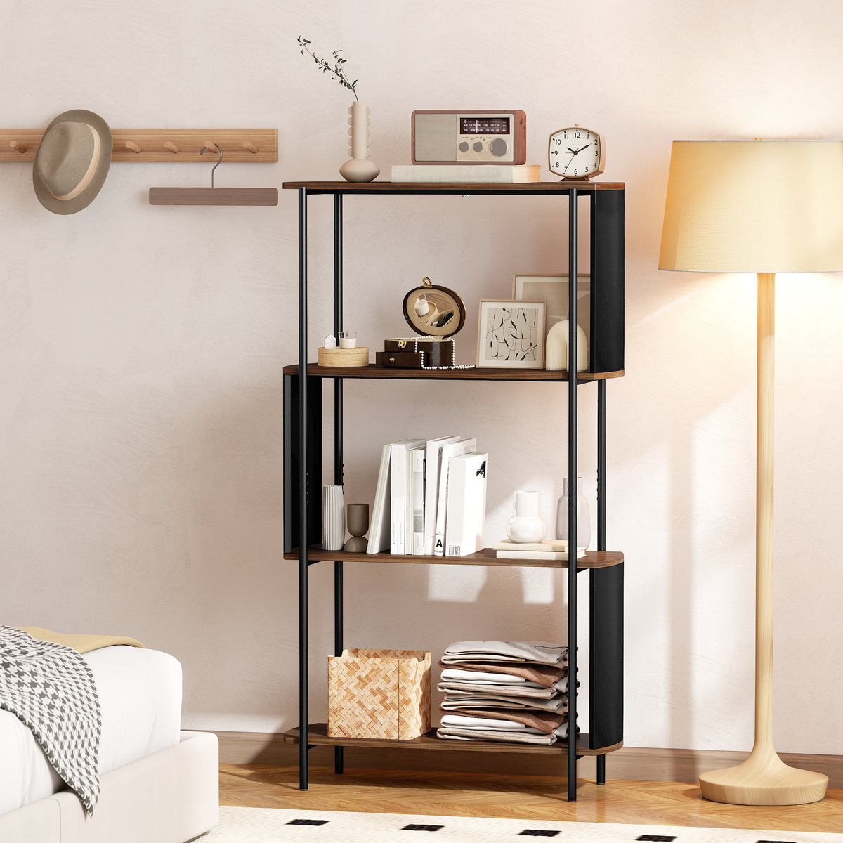 Bücherregal mit 4 Ebenen und geschwungenem Design