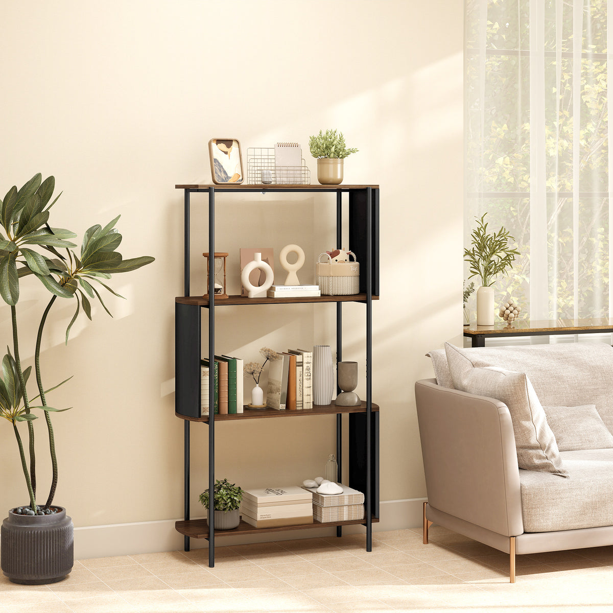 Bücherregal mit 4 Ebenen und geschwungenem Design