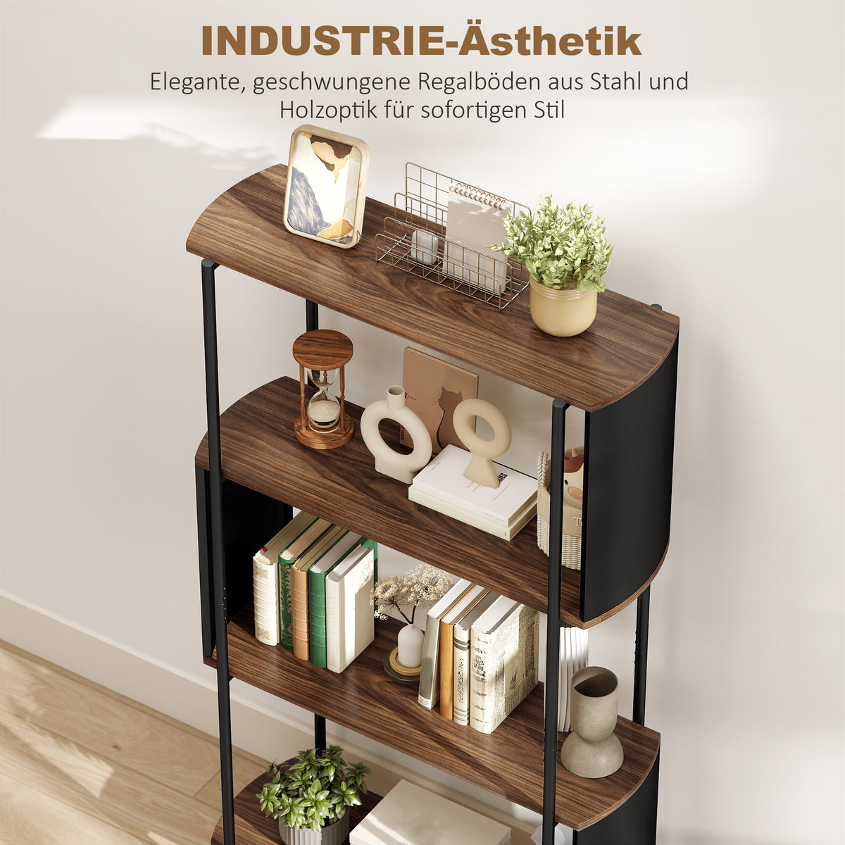 Bücherregal mit 4 Ebenen und geschwungenem Design