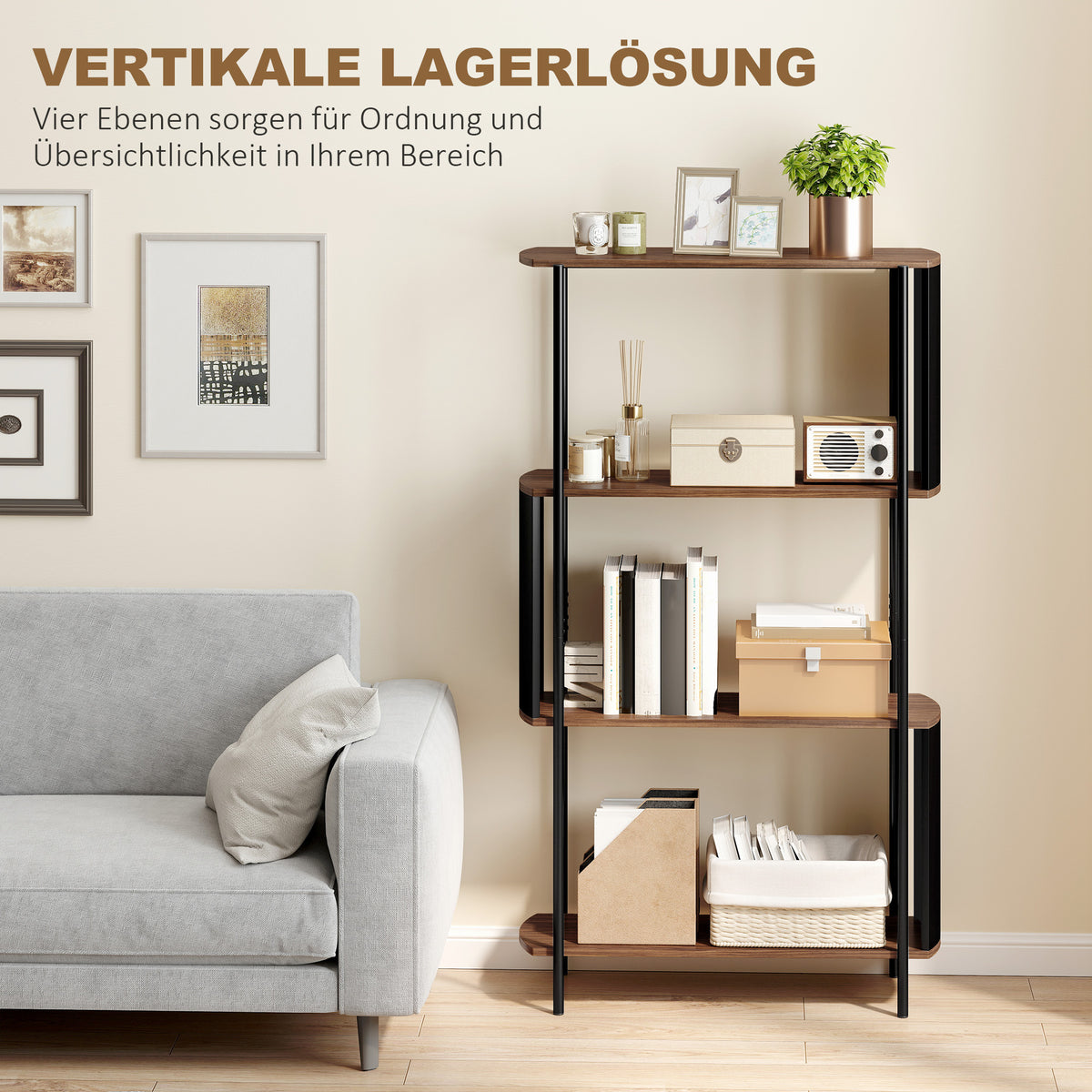 Bücherregal mit 4 Ebenen und geschwungenem Design