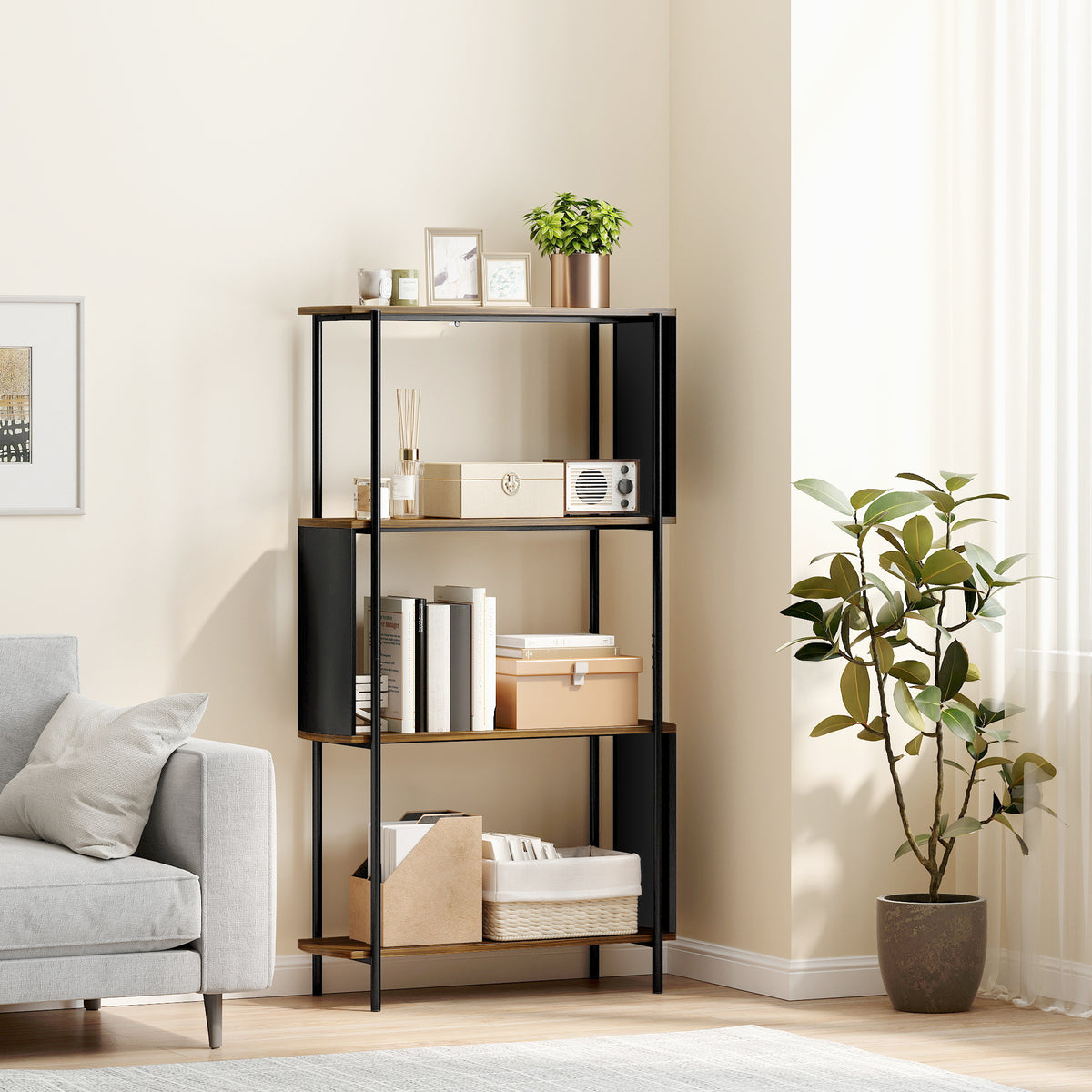 Bücherregal mit 4 Ebenen und geschwungenem Design