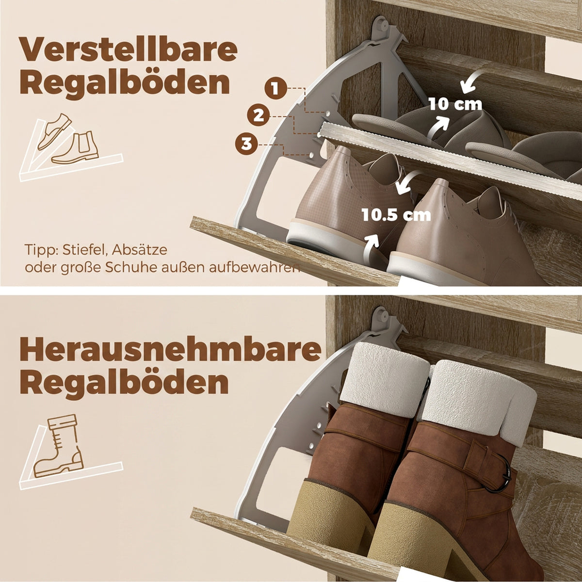 Schuhschrank mit 3 Klappfächern und Ablage
