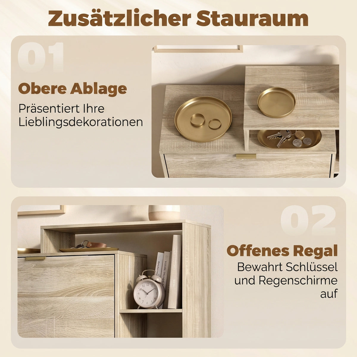 Schuhschrank mit 3 Klappfächern und Ablage