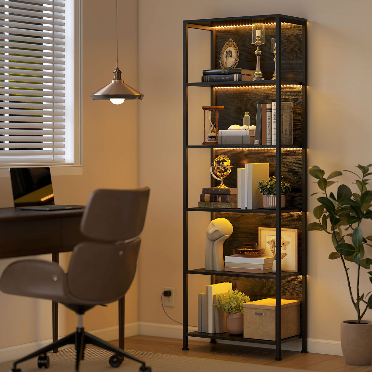 Bücherregal mit 5 Ebenen und LED-Beleuchtung