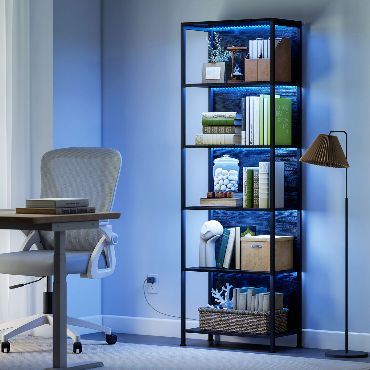 Bücherregal mit 5 Ebenen und LED-Beleuchtung