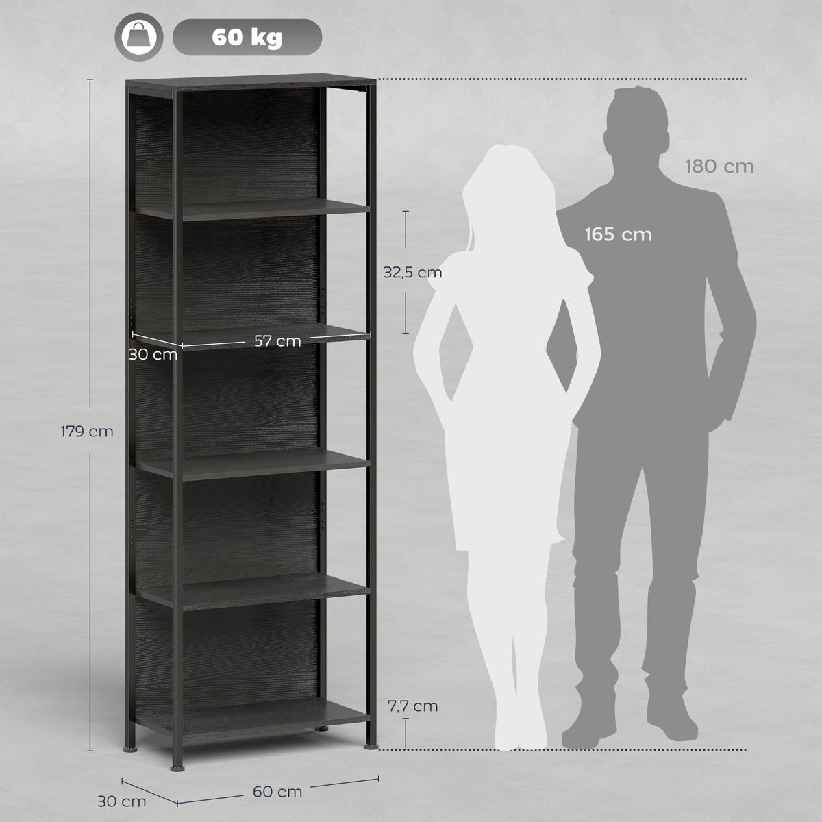 Bücherregal mit 5 Ebenen und LED-Beleuchtung