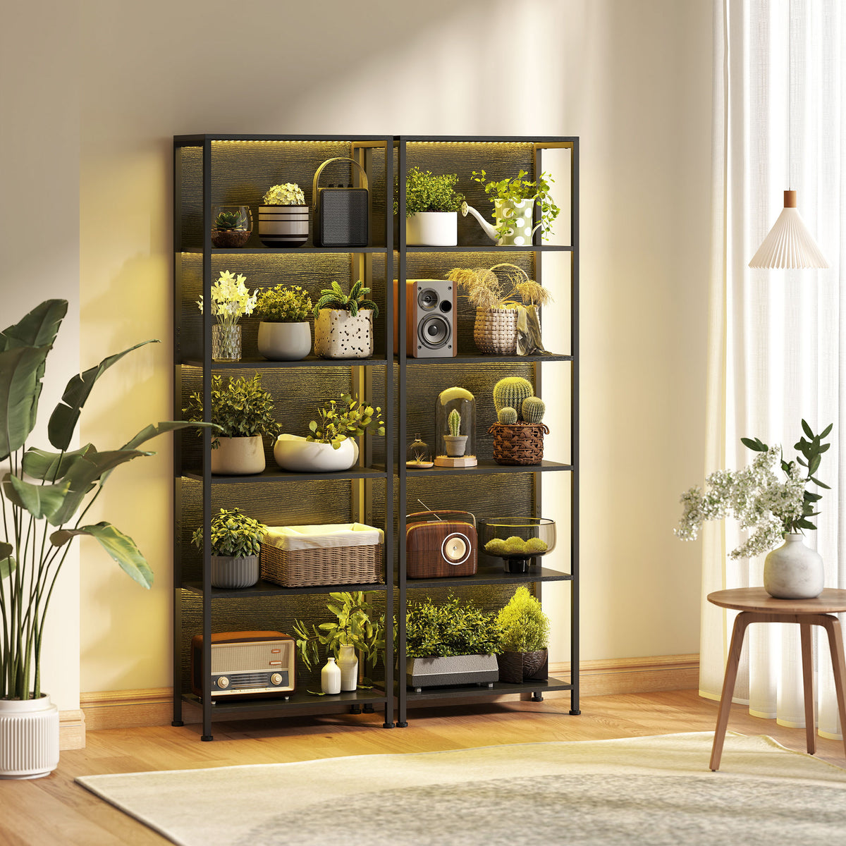 Bücherregal mit 5 Ebenen und LED-Beleuchtung