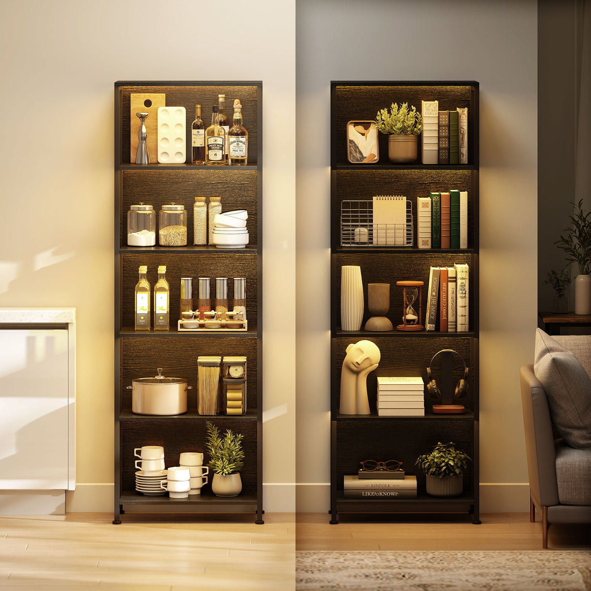 Bücherregal mit 5 Ebenen und LED-Beleuchtung