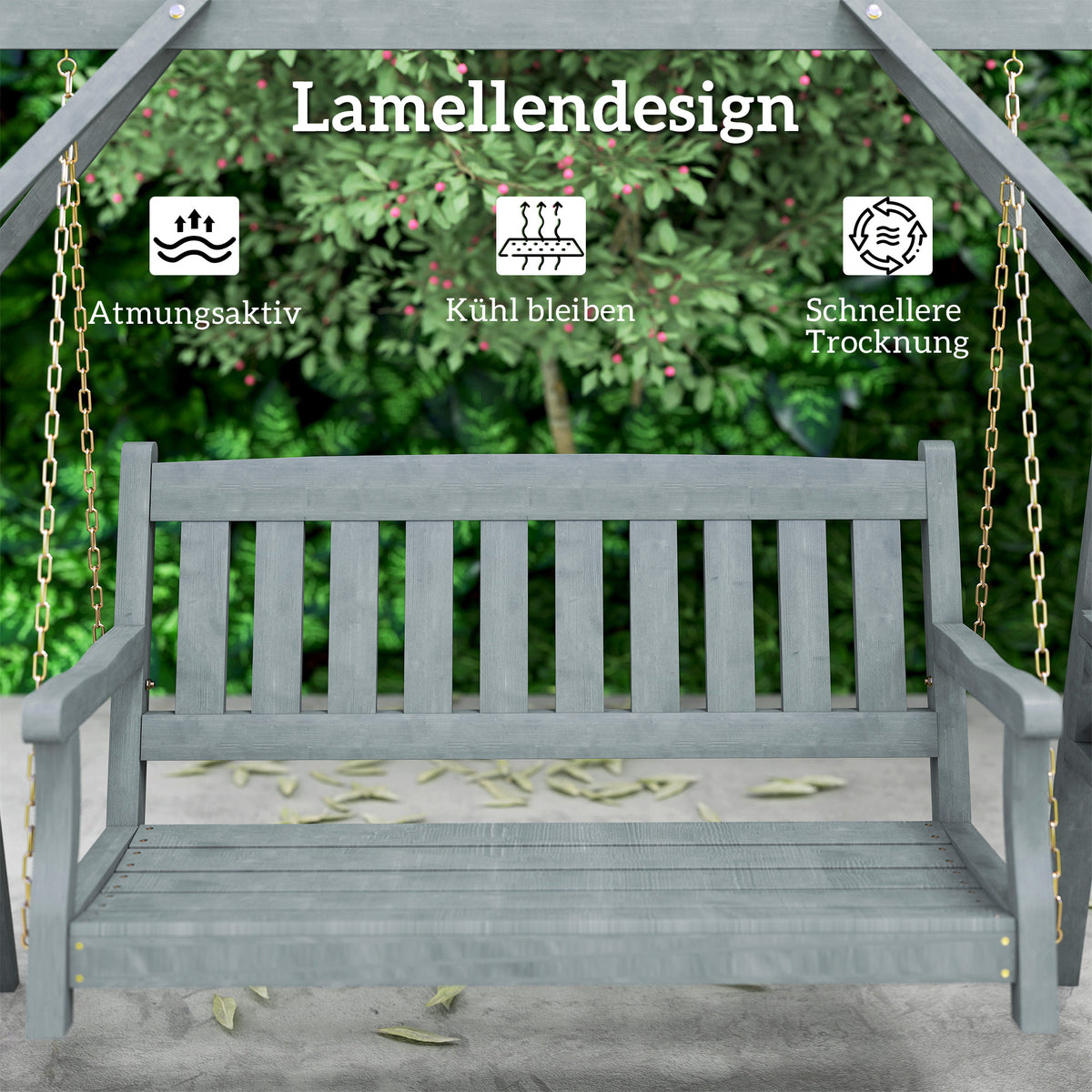2-Sitzer Gartenschaukel aus Tannenholz mit Ablagen