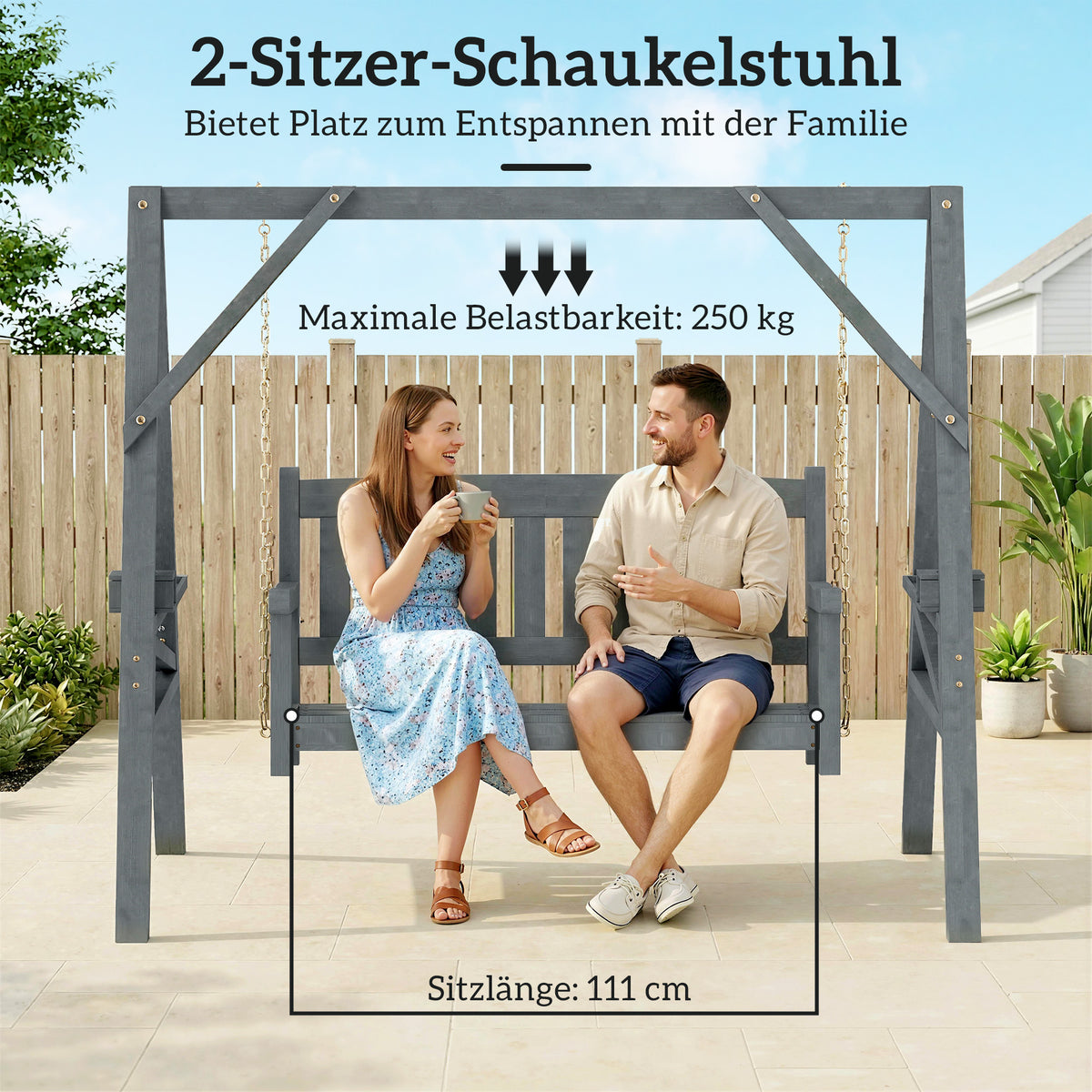 2-Sitzer Gartenschaukel aus Tannenholz mit Ablagen
