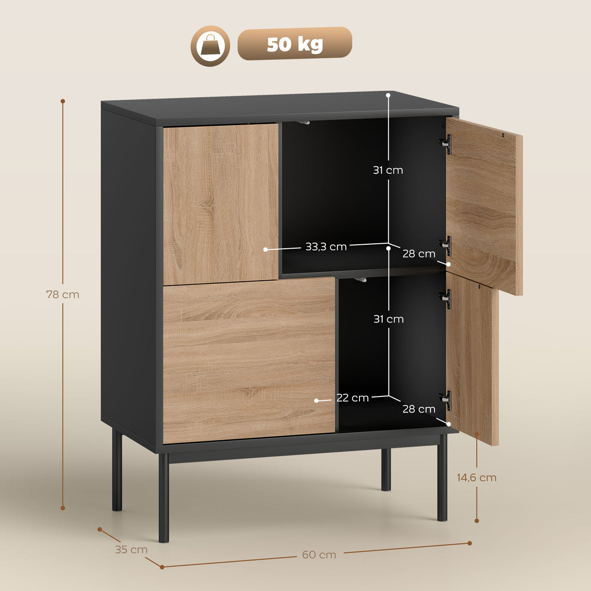Sideboard mit Push-to-open-Türen, 60 cm