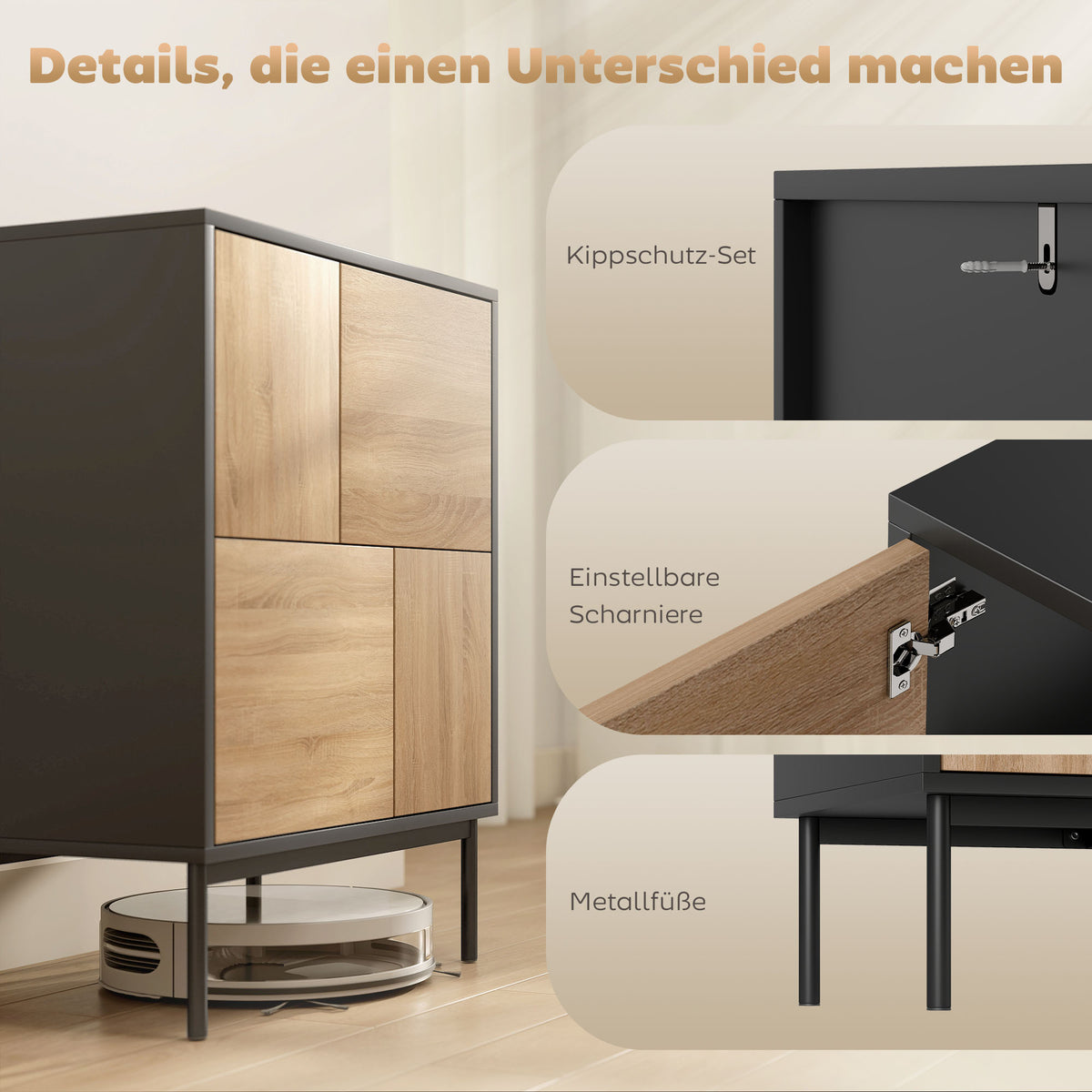 Sideboard mit Push-to-open-Türen, 60 cm